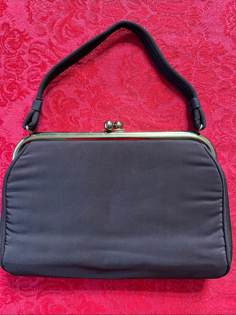 Vintage Brown Frame Top Handbag Matching Coin Purse Retro Evening Bag